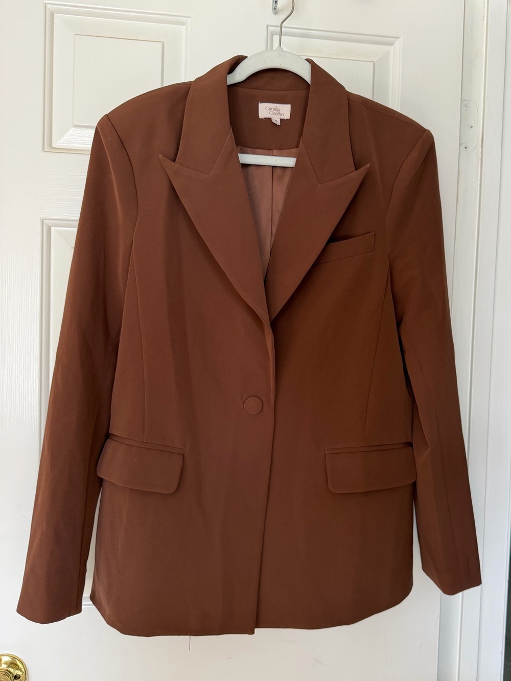 Camila Coelho Brown Single-Button Tailored Blazer
